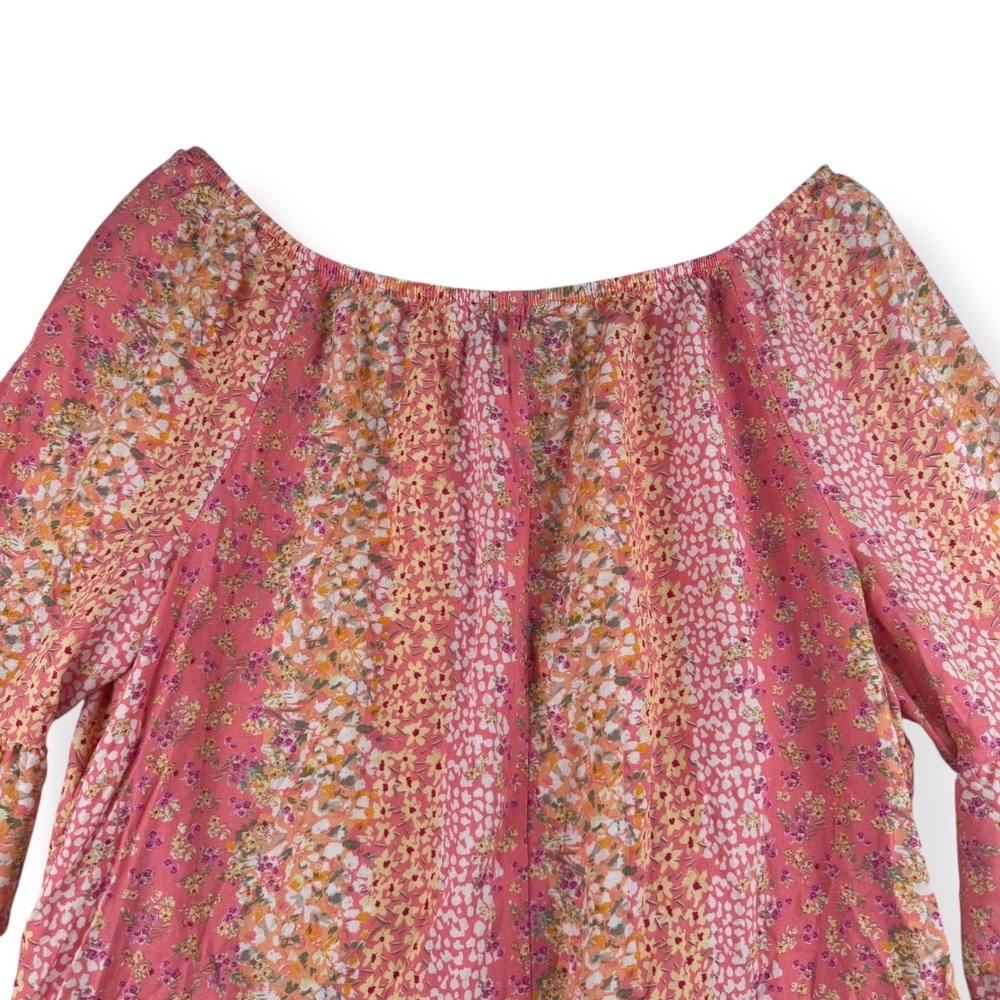 Womens Floral Linen Rayon Top Plus Size 1X Feminine Curvy Ruffle Cottagecore - Picture 10 of 10